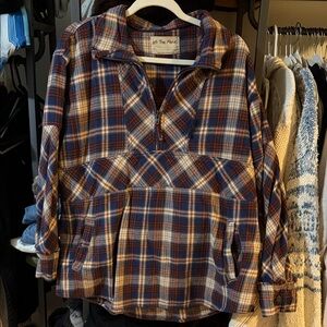 We The Free Blue and Red Plaid Zip Pullover